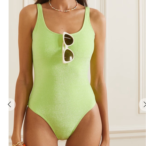 Good American Sparkle Modern Tank One-Piece Swimsuit, Electric Lime, M - Picture 2 of 7